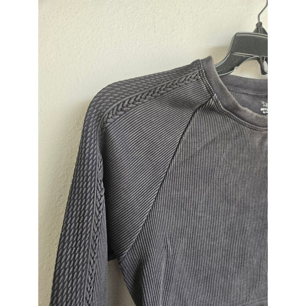 OFFLINE by Aerie Ribbed Seamless Long Sleeve Cropped Athletic Top Black M - Picture 3 of 10
